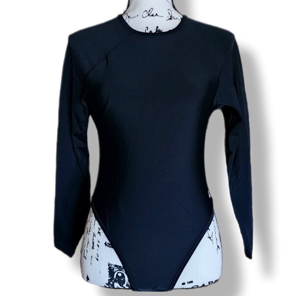 NWOT Long Sleeve Black One Piece Swimsuit - Picture 2 of 8